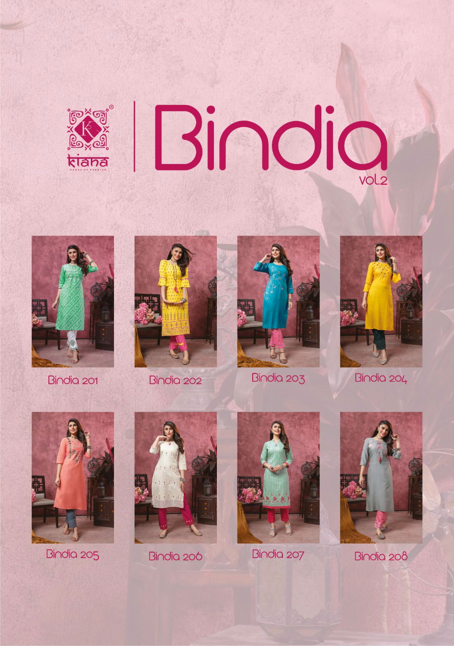 Kiana Bindia 2 Designer Latest fancy Heavy Casual Wear Rayon Cotton Kurti With Bottom Collection
